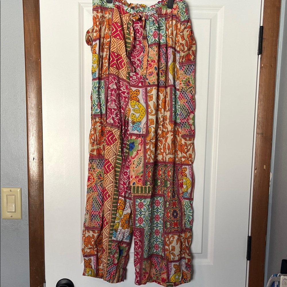 Bohemian Patchwork Wide Leg Pants